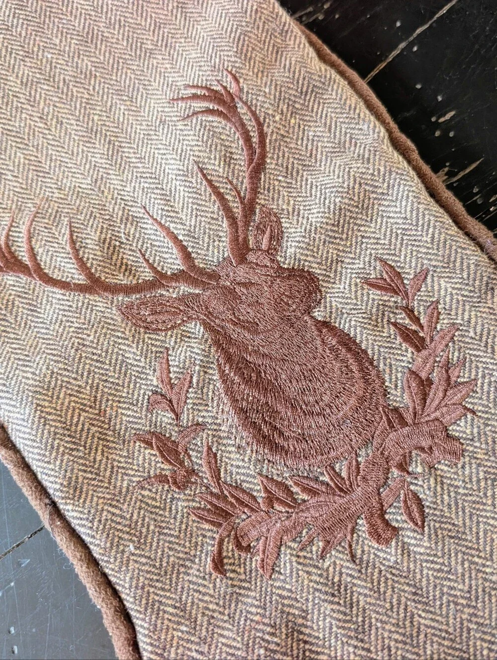 30-inch Rustic Chocolate Faux Fur Woodland Christmas Stocking Embroidered Deer
